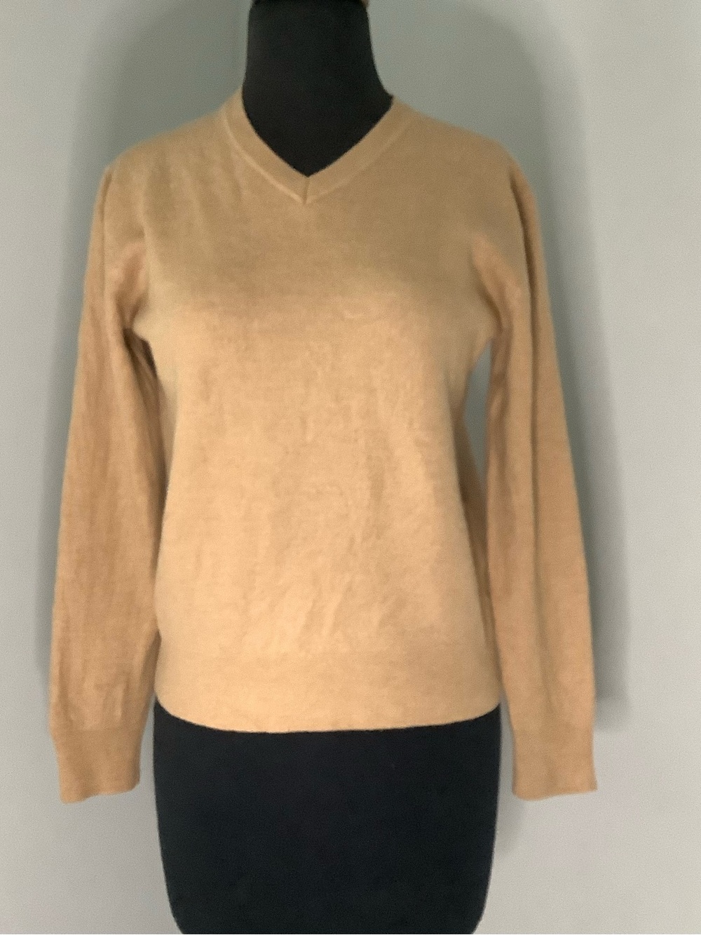 Wool V-Neck Sweater in Camel Tan